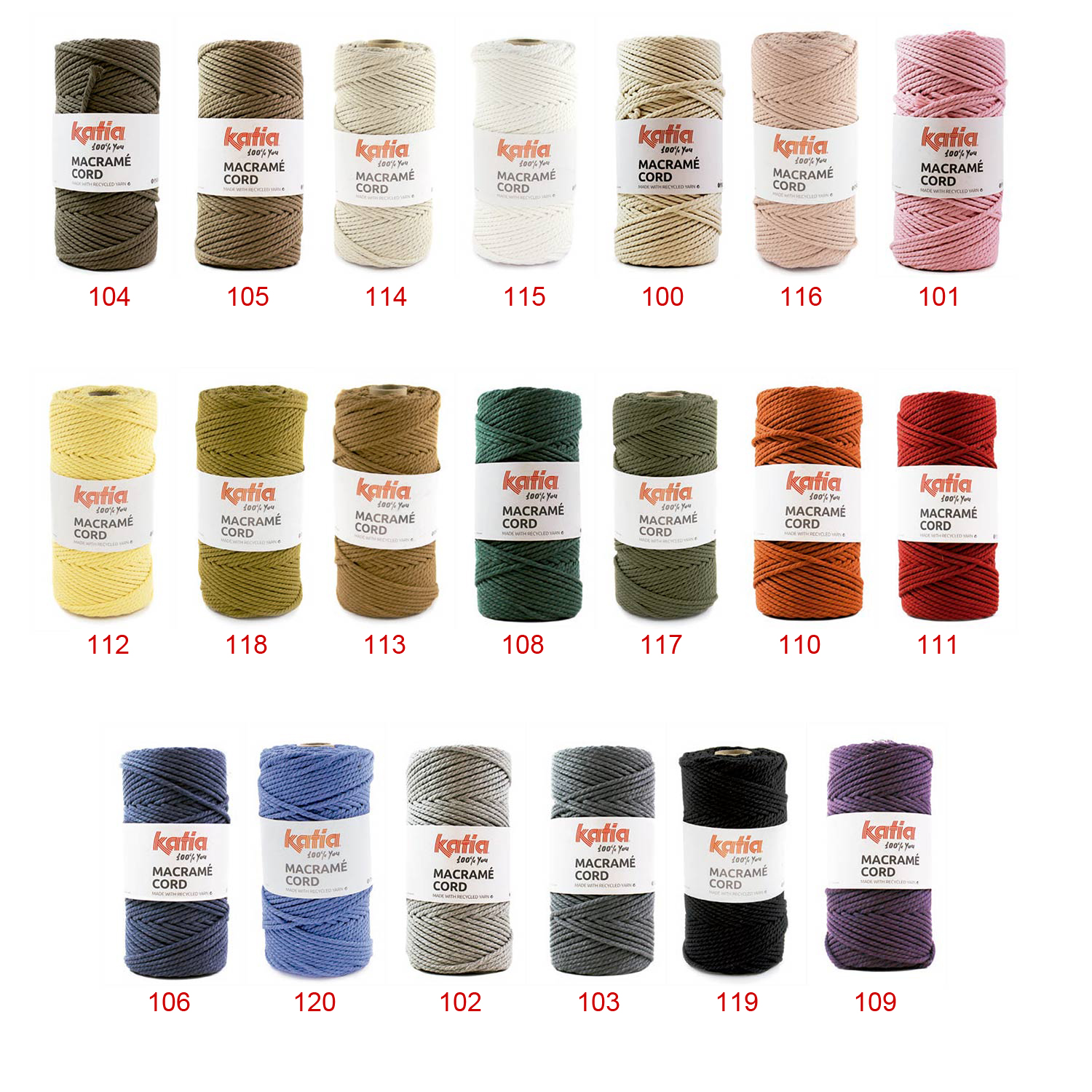 Fil Macramé Cord de Katia, 100 mètres de cordelette de 5 mm d'épaisseur.
