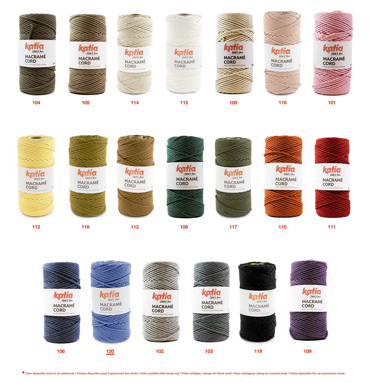 Fil Macramé Cord de Katia, 100 mètres de cordelette de 5 mm d'épaisseur.